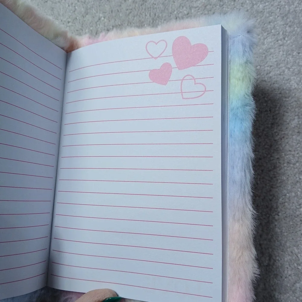 Girls Tie Dye Fuzzy Unicorn Plush With 3D Ears And Horn Lined Notebook NWOT